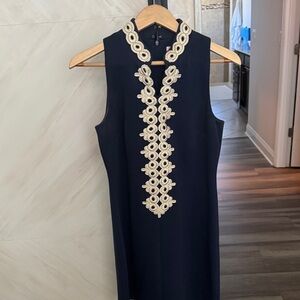 Lilly Pulitzer Navy Sleeveless Mini Dress with Cream Lace Trim